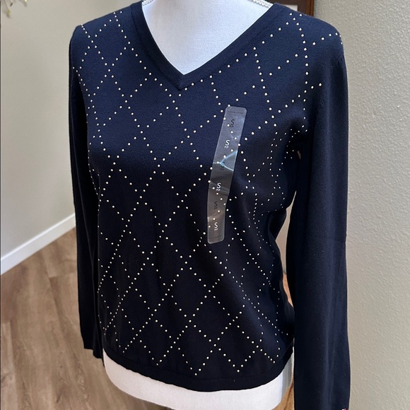 Tommy Hilfiger gold studded argyle vneck sweater - Picture 1 of 10